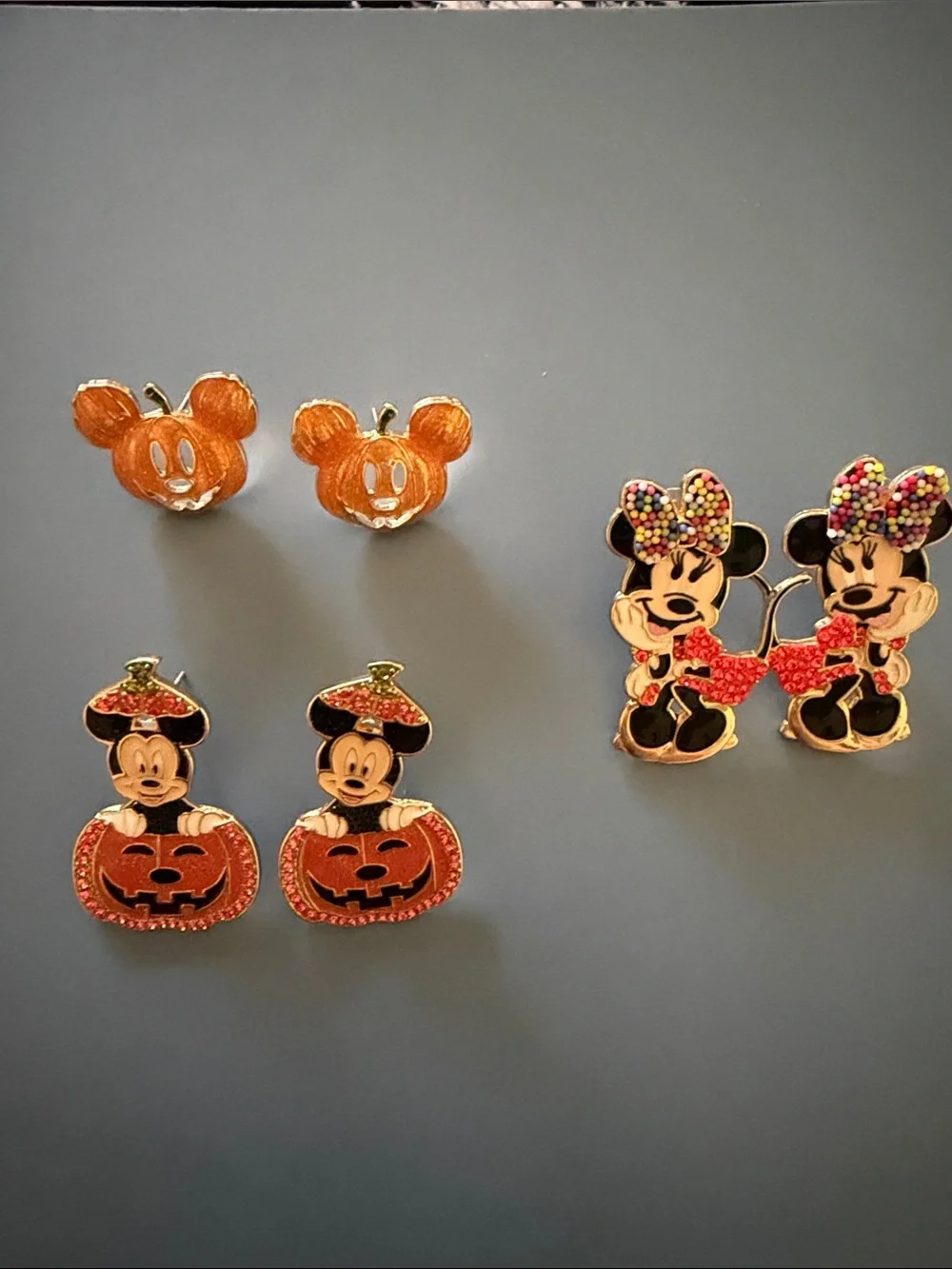 Disney BaubleBar Kids Halloween Mickey & Minnie Earring Trio Orange, Black, Pink